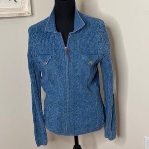 Lauren Ralph Lauren Cable Knit Southwestern Cardigan Sweater Blue Marble Size M